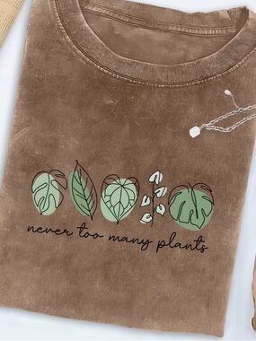 Brown Graphic Tee - 'Never Too Many Plants'